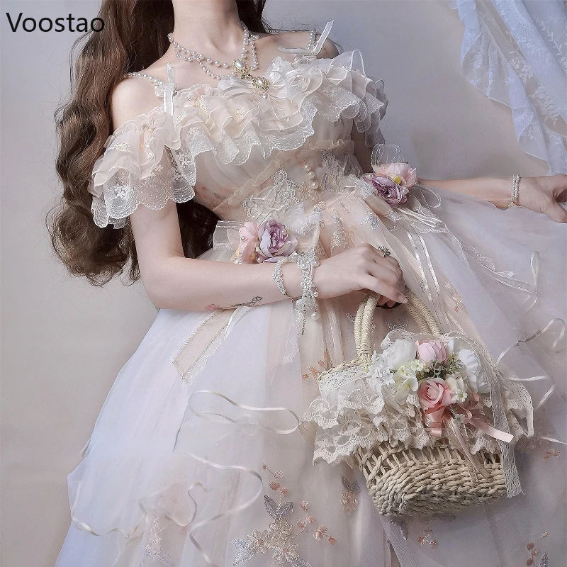 Victorian Retro Lolita Jsk Dress Japanese Women Sweet Lace Floral Embroidery Princess Wedding Party Dress lolita suspender dress lolita dress lolita cosplay costumes