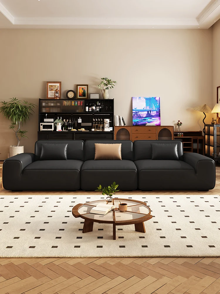 Tofu Block Sofa Leather Black Head Pelle Bovina Estremamente Semplice Soggiorno Moderna Combinazione Verticale In Pelle
