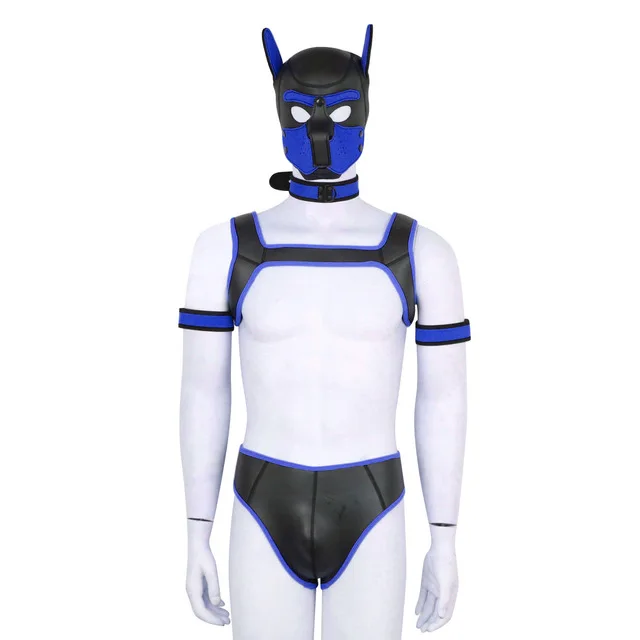 BDSM-Puppy-Play-Dog-Bondage-Set-With-Mask-Hood-Neck-Collar-Men-s-Chest ...