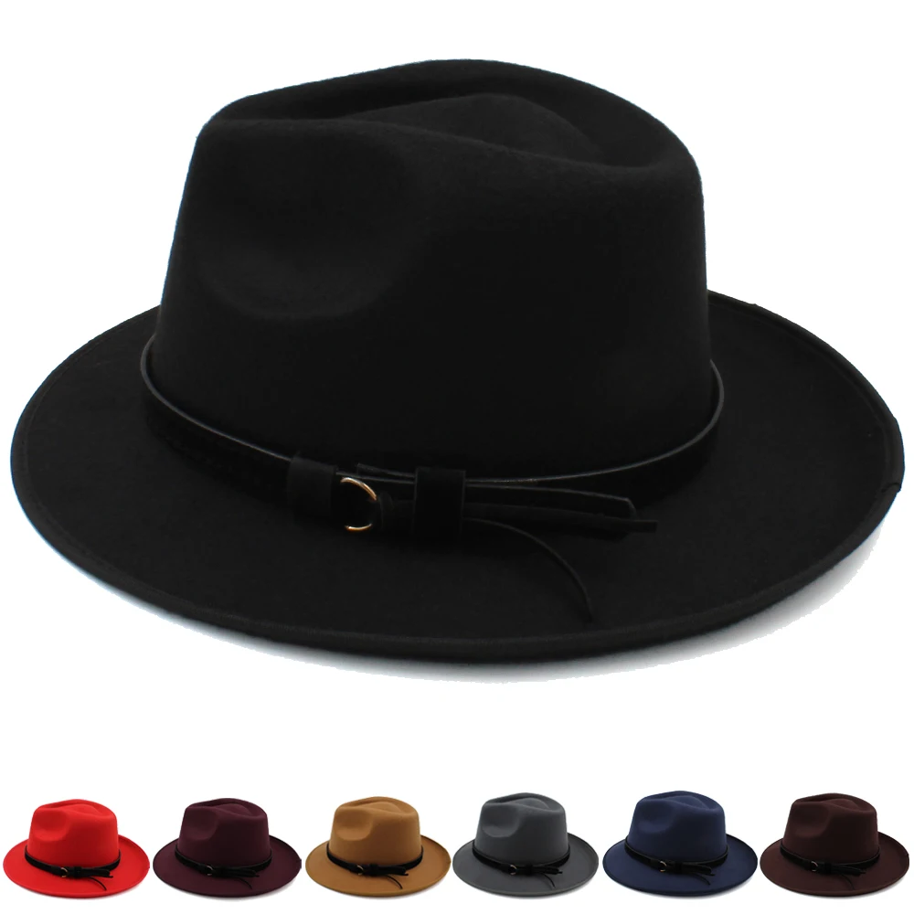 

Men Women Woolen Panama Hats Wide Brim Fedora Caps Trilby Sunhat Classical Retro Party Street Style Travel Size US 7 1/4 UK L