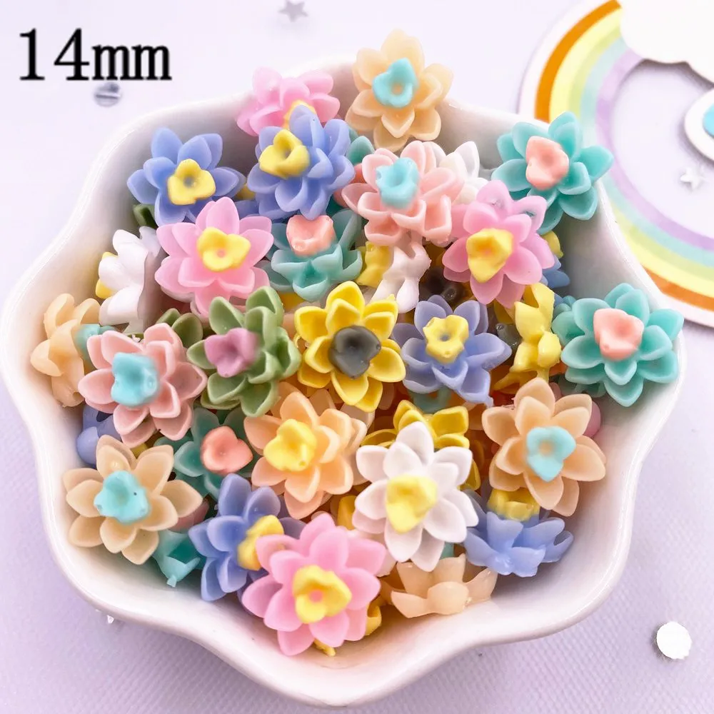 50 Colorful 14mm Resin Morning Glory Flower Gems