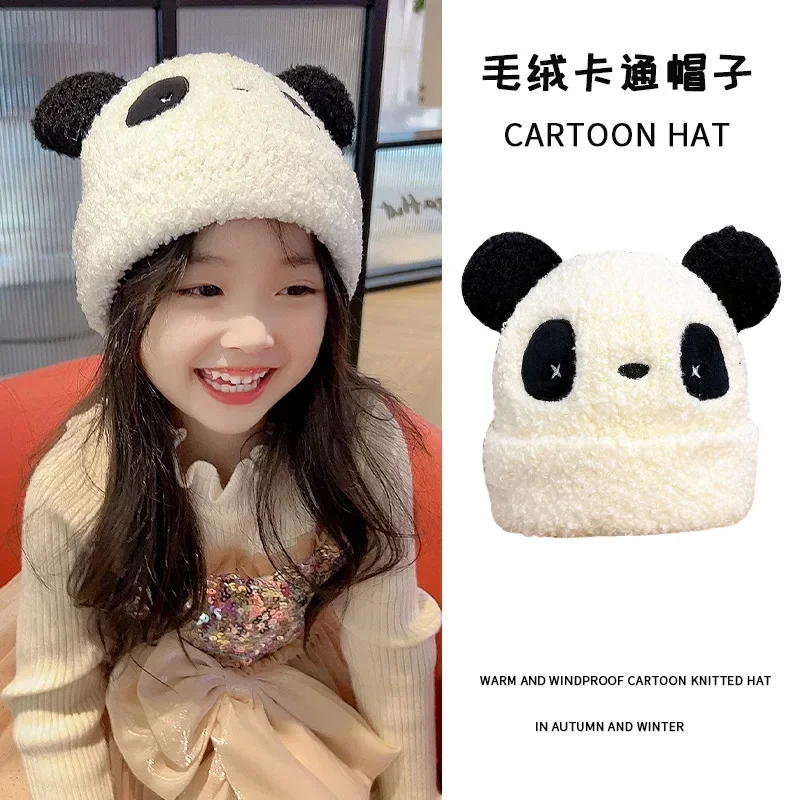 Children's Panda Hats Autumn Winter Thicken Caps for Boys Girls 2025 Knitted Kids Warm Windproof Kids Hat Baby Accessories 5