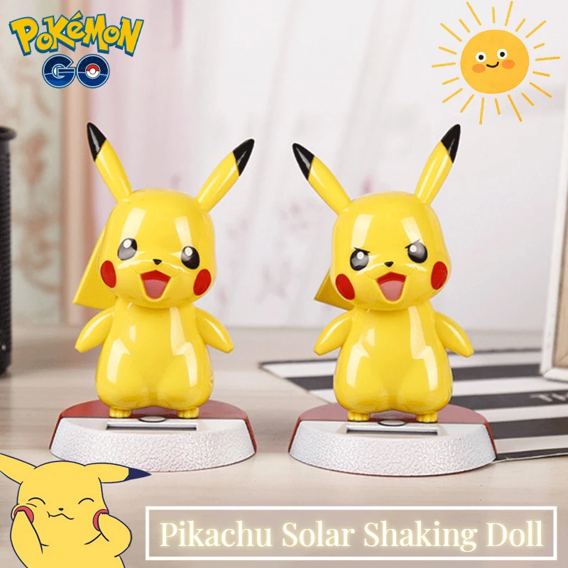 Pokemon Pikachu Automatic Shake Head Solar Sun Ornaments Figurine Di Bambole Miniature Car Home Decoration Accessori Per Cartoni Animati Regali