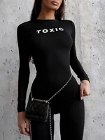 Sisterlinda Fashion Chic Stretch Jumpsuit Woman Casual Letter Print o-Neck Full Sleeve Skinny Daily Simple Sporty Style Overalls - Image 3
