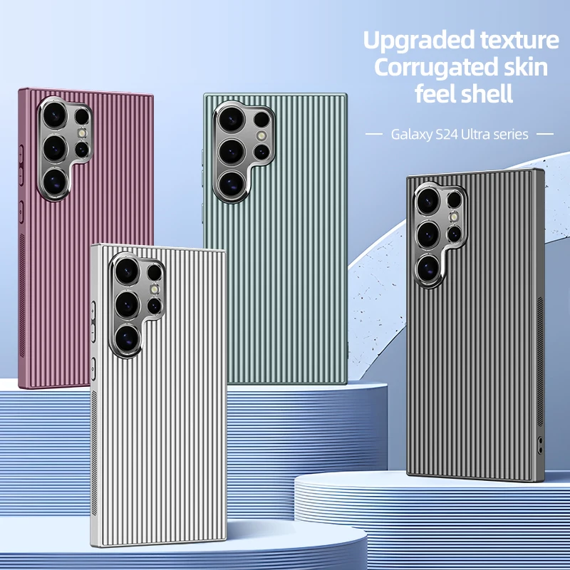 for Samsung Galaxy S24 S23 Plus Ultra Phone Case 3D Stripe Metal Cover Protect Camera Matte Soft Shell Anti-fall Non-Slip Fundas_voghion.com