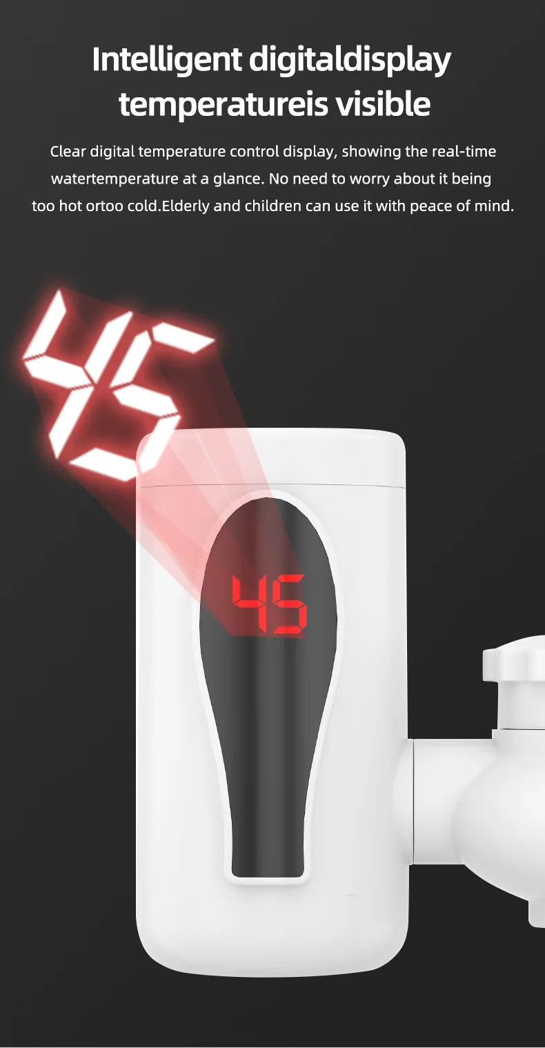 Instant Electric Hot Water Faucet with Digital Display, Rapid Heating Tap for Ki