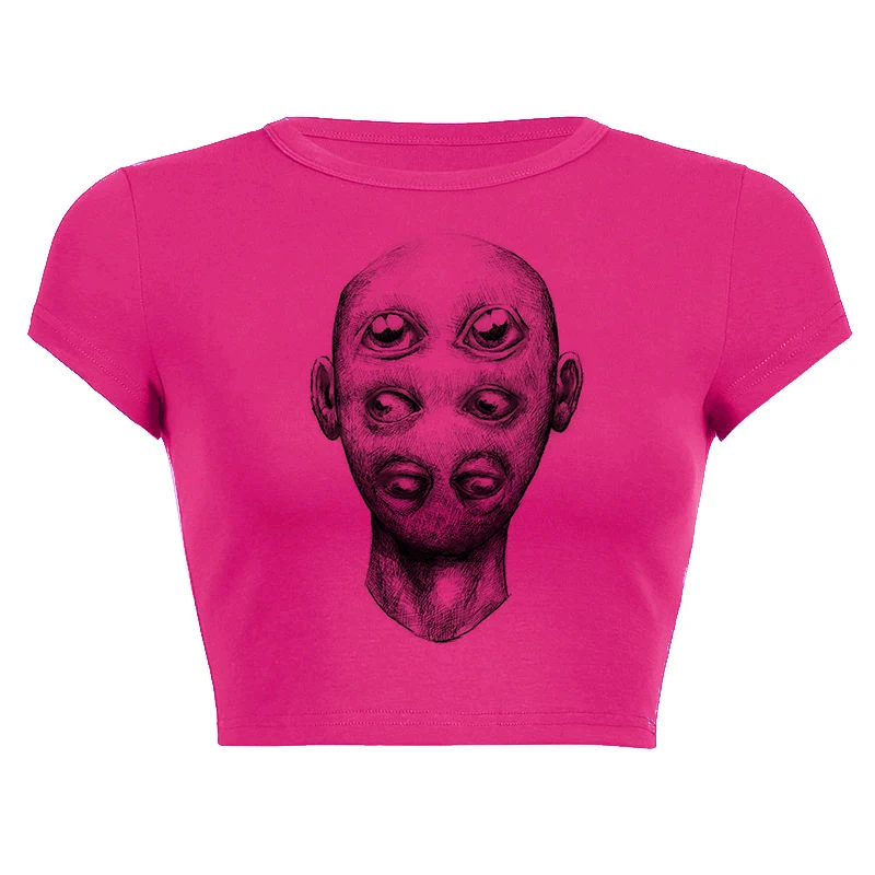 

Y2K blouse female original animation artificial retro aesthetics graphic printing short-sleeved T-shirt hip-hop casual O-collar