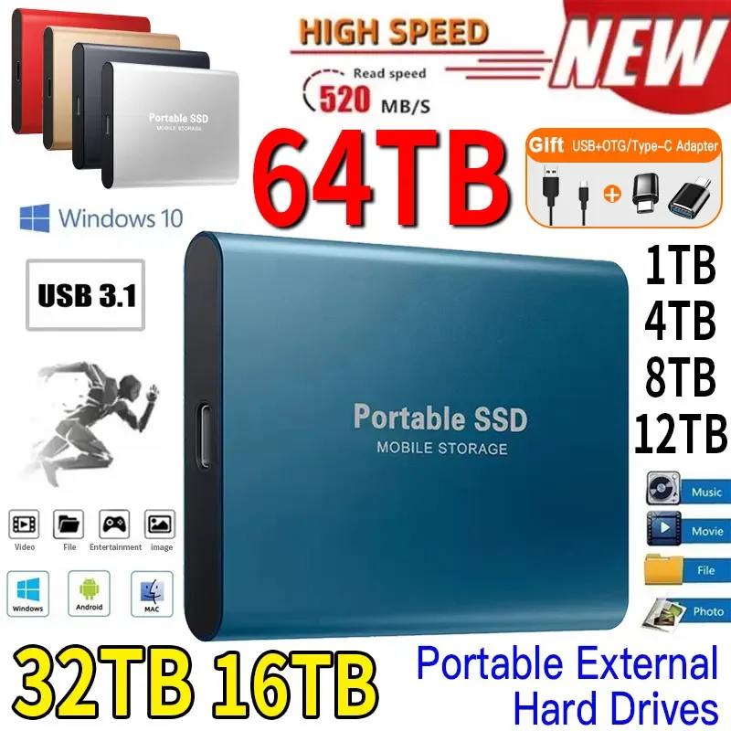 

1TB external hard drive Portable SSD 2TExternal Solid State Drive USB3.1/Type-C Hard Disk High-Speed Storage For PC/Mac/desktops