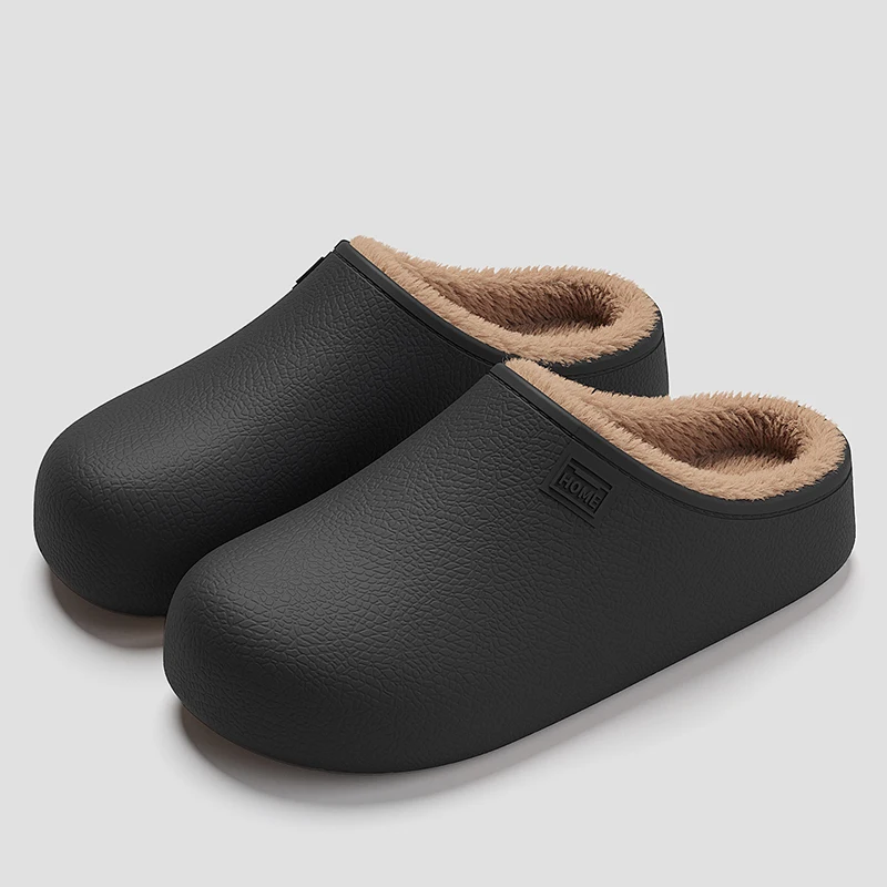 Winter Eva Waterproof Cotton Slippers Women Outdoor Anti Slip Warm Plush Mules Slippers Woman Comfortable Flat Heel Home Slides