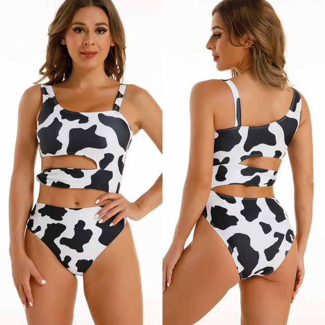 Letnia damska bez rękawów krowa z nadrukiem kostium kąpielowy z wycięciami  Bikini Set jednoczęściowy strój kąpielowy stroje kapielowe damskie #35 -  AliExpress
