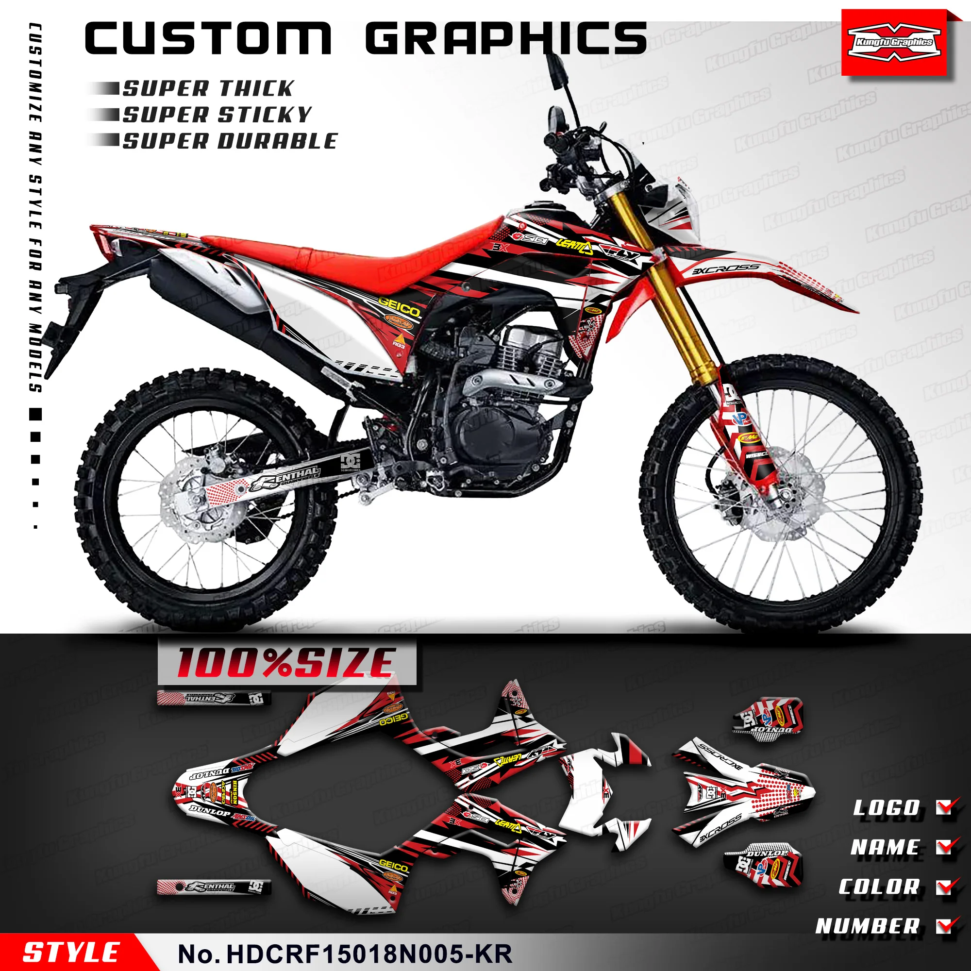 

KUNGFU, графическая клейкая наклейка, Виниловая наклейка для Honda CRF150L CRF 150L 2018 2019 2020 2021 2022 2023, HDCRF15018N005-KR