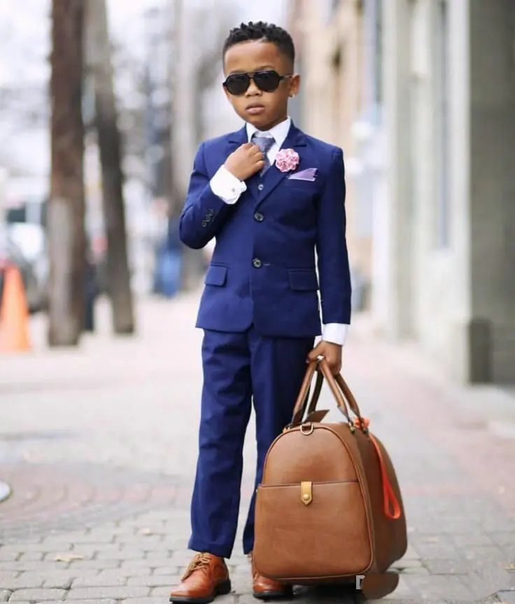 

Navy Blue Flower Boys Formal Wedding Suit Set Children Party Host Costume Little Kids Blazer Vest Pants Clothing Sets