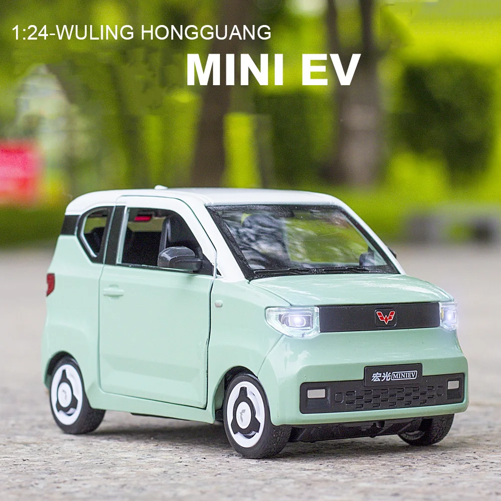 Модель автомобиля WULING HONGGUANG MINI EV из сплава в масштабе 1/24, Игрушечная модель автомобиля, модель автомобиля со встроенной музыкой, Детские обучающие игрушки