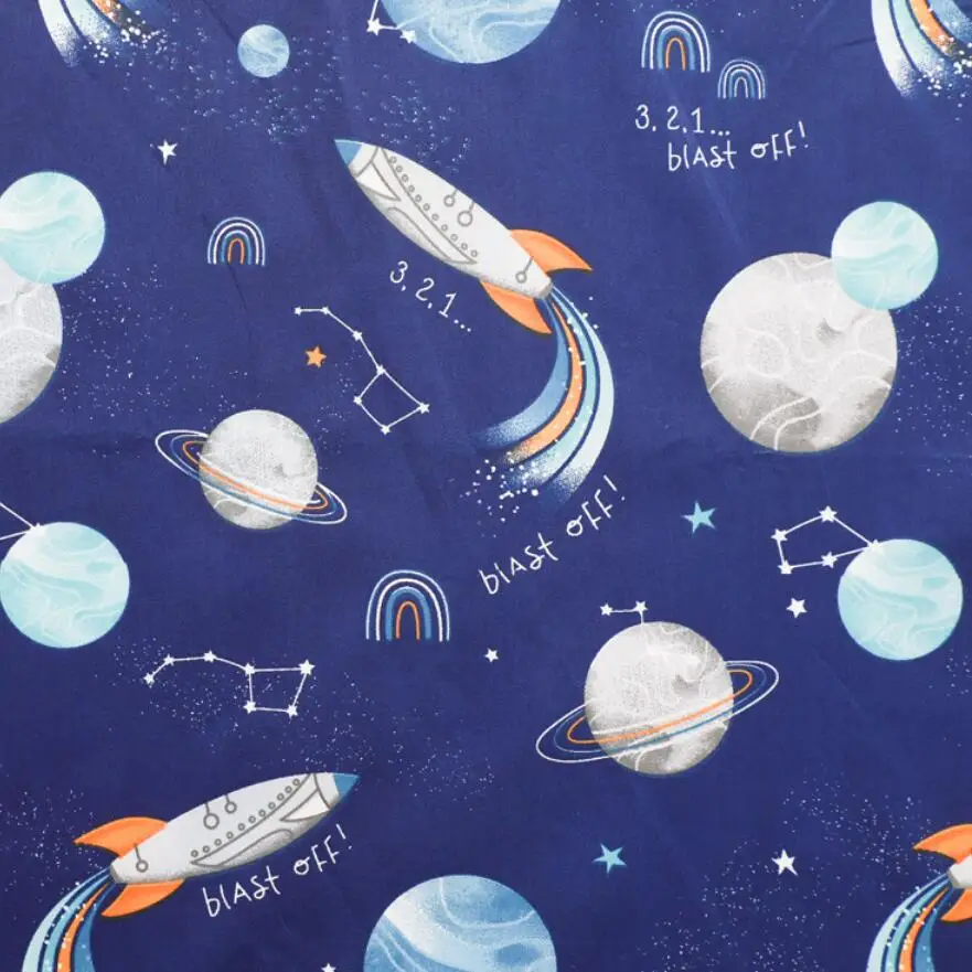 Cotton Fabric for DIY Patchwork, Handmade Cloth, Space Shuttle, Star, Rainbow Printed, Sewing Craft, Quilt, Baby Dress, tecido, - 4