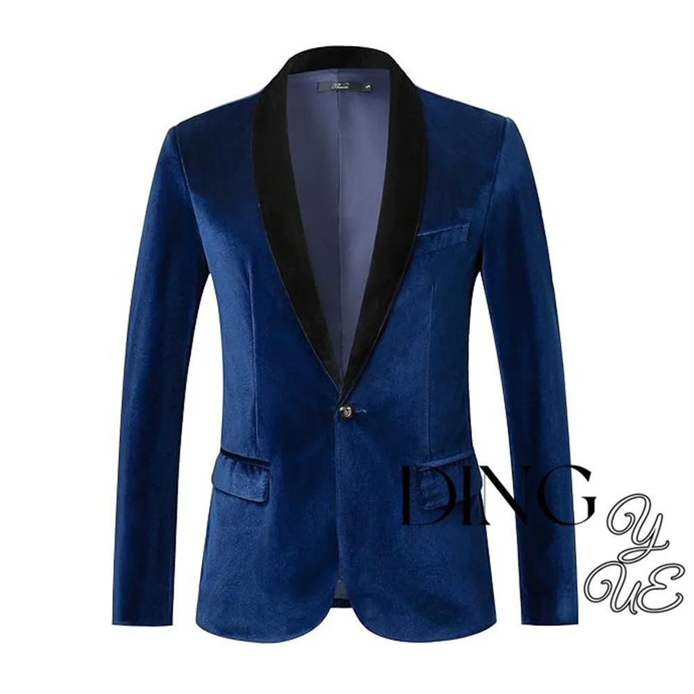 Mens Velvet Blazer Slim-Fit Solid Color One Button Blazer Sport Coat Jacket for Wedding Dinner Party