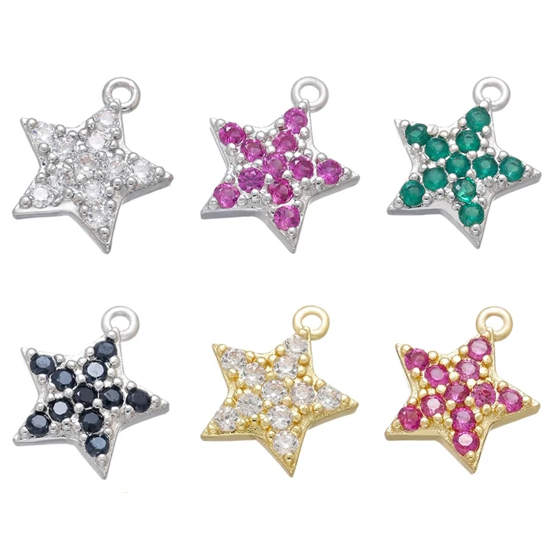 ZHUKOU gold color CZ crystal star earrings charms small pendant for Jewelry  making accessories supplies wholesale VD837