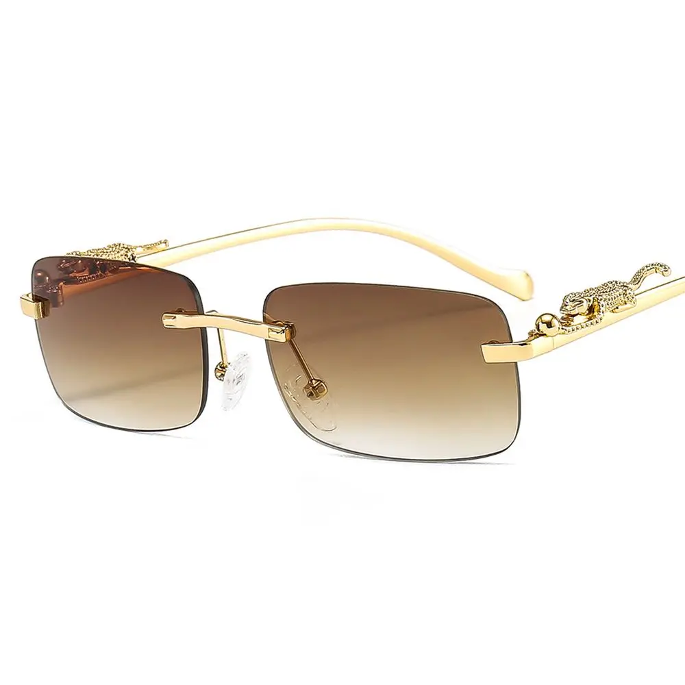Vintage Rimless Square Luxury Sunglasses with Leopard Head Design