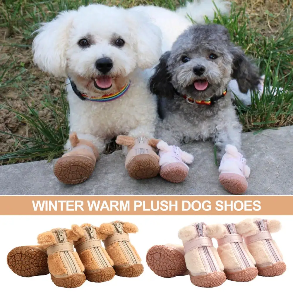 

Pet Shoes Winter Dog Booties Plush Paw Protectors for Outdoor Walking Anti-slip Dog Shoes for Small Size Dogs on Hardwood Floors