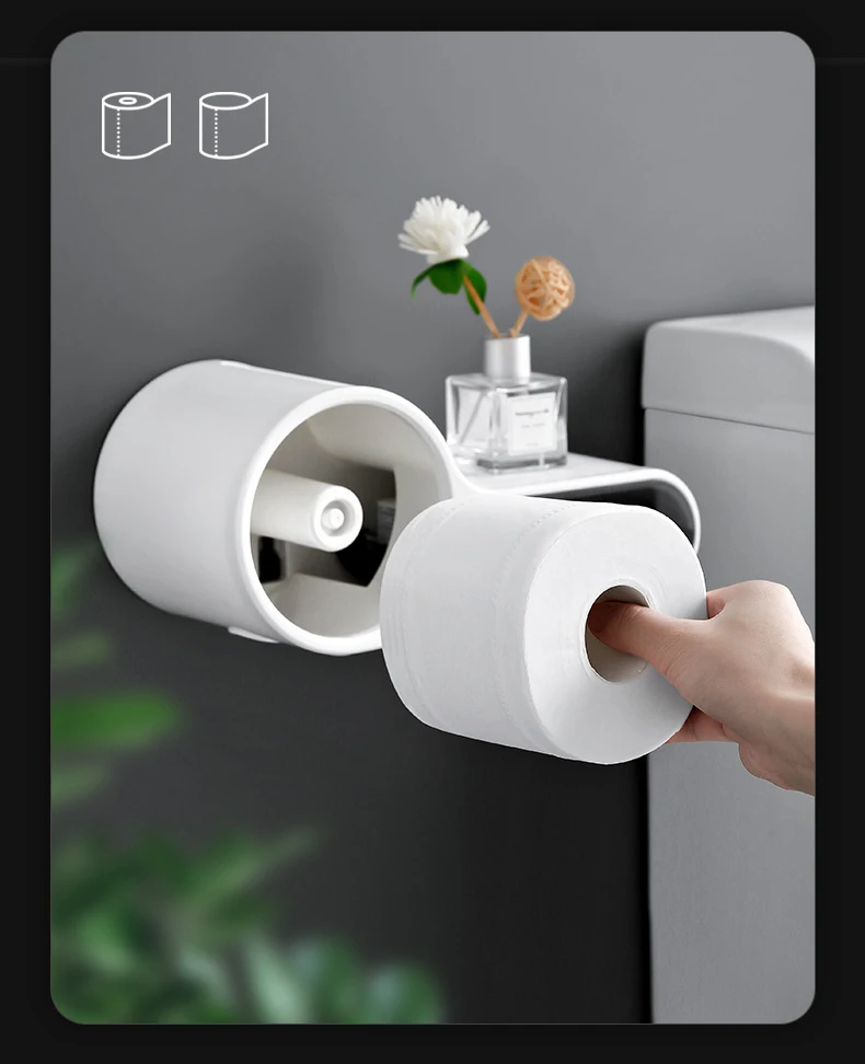 S2620bfe61952409d8c5f1f9e67815ef5G Wall Mounted Bathroom Toilet Paper Holder Paper Tissue Box Plastic Toilet Dispenser Roll Paper Storage Box Free Punching Mallzona