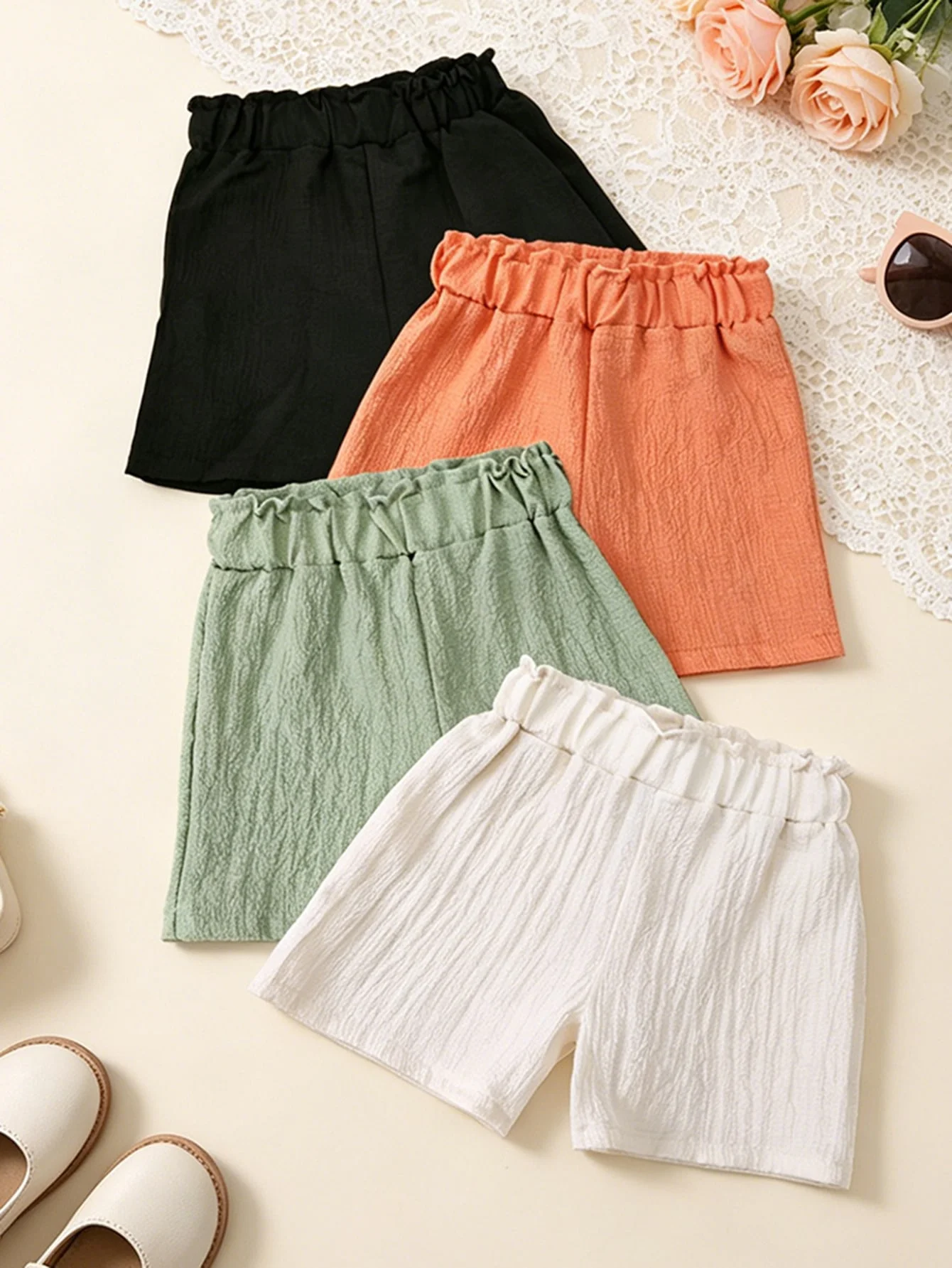 4 Pcs Girls' Bubble Short Pants,Soft and Comfortable Shorts,Providing Cool and Breathable Comfort in Summer for Girls' Daily Wear