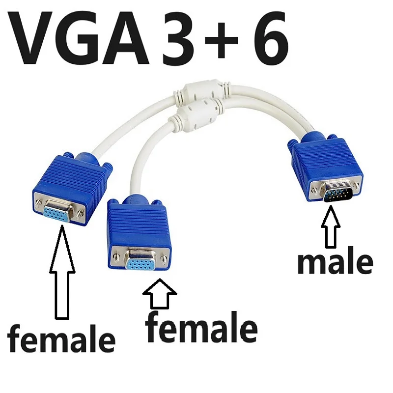 Кабель-удлинитель VGA Monitor15-pin 1 штекер на 2 гнезда VGA 3 + 6 SVGA