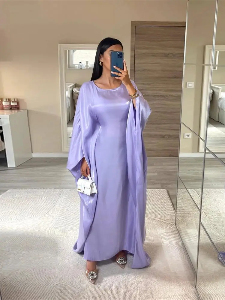 Ramadan Eid Abayas for Women Modest Fashion Shimmer Batwing Satin Abaya Dubai Lu
