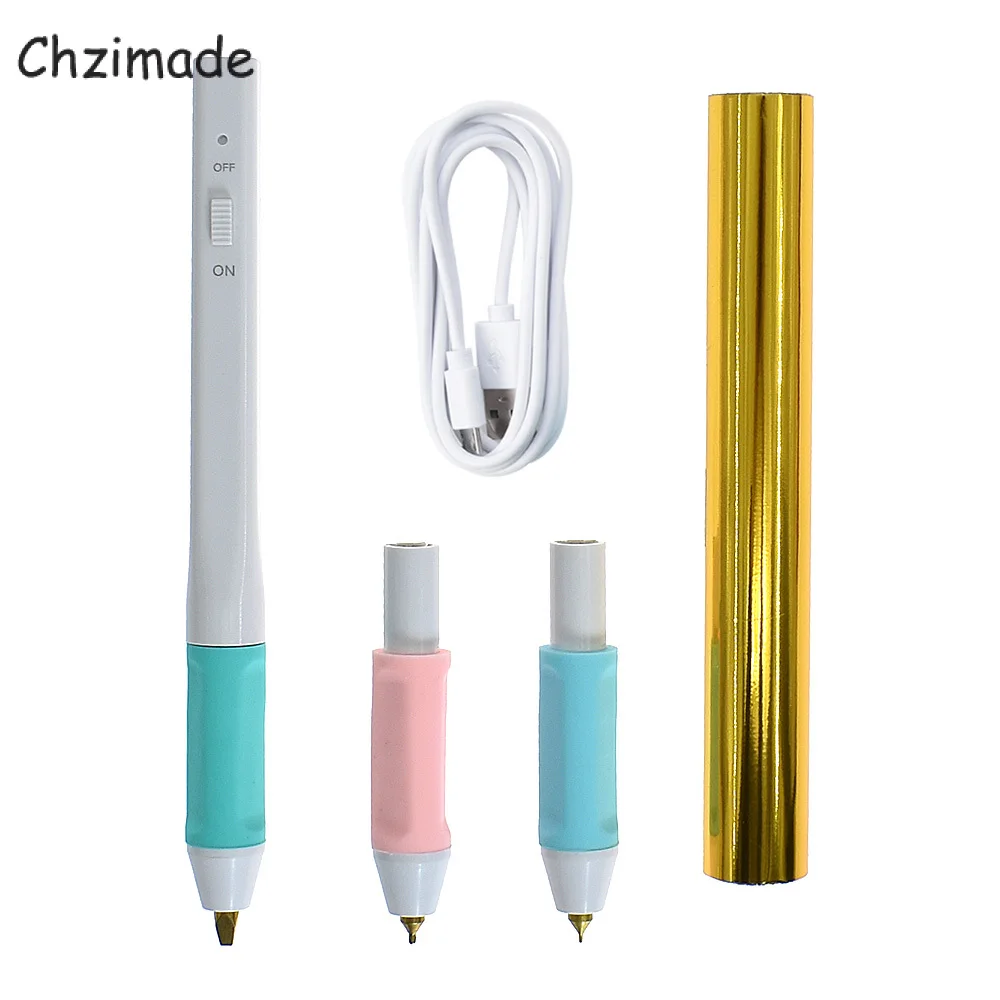 USB Heating Hot Stamping Foil Pen Set for Paper Leather Convertible Head Heat Actived Gold Foil Pen Diy Scrapbook Craft heating foil pen set