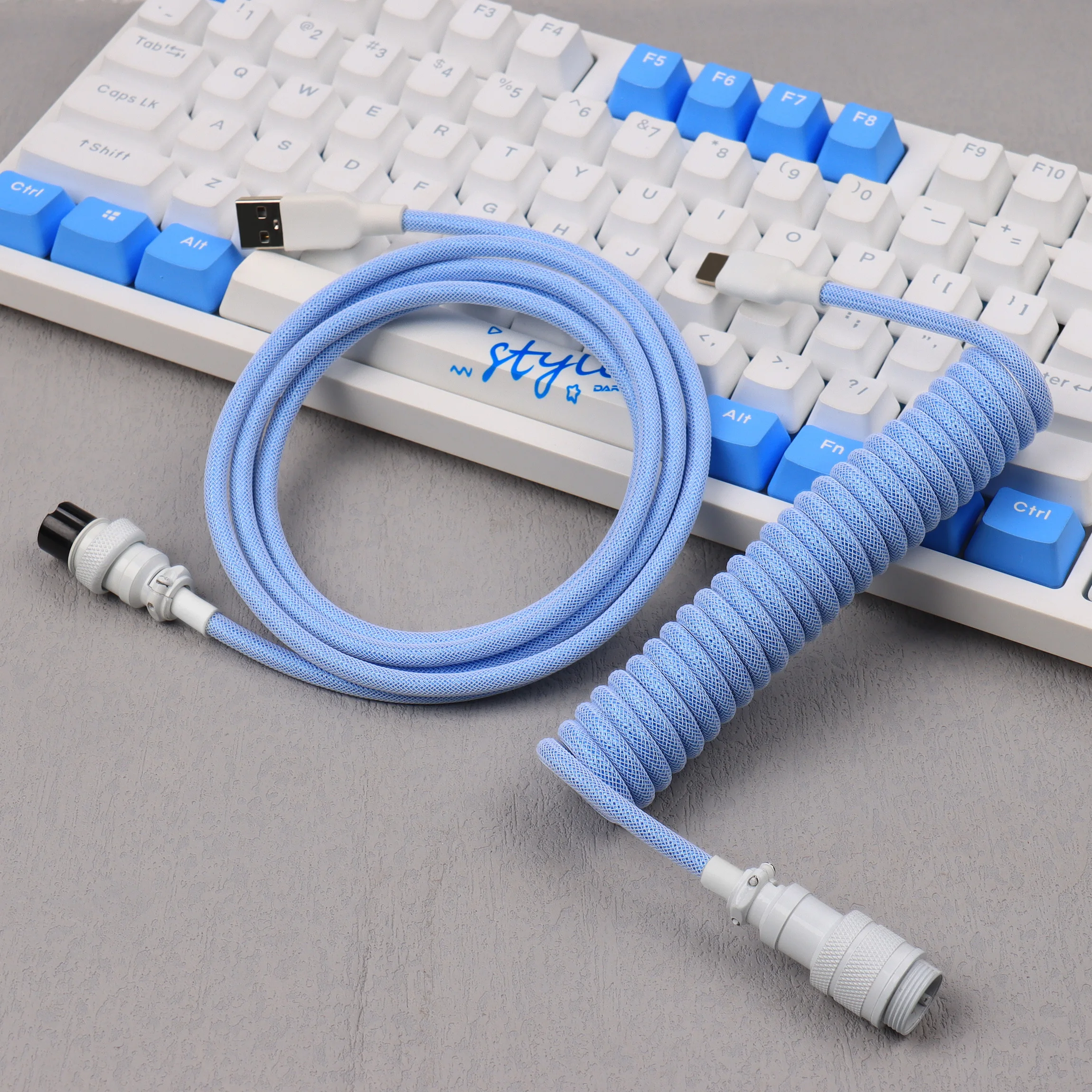 【LANO】핑크색 Type-C-USB 코일 케이블 키보드 분리형 금속 에비에이터 게임용 키보드 데스크탑 컴퓨터용 이중 슬리브 와이어