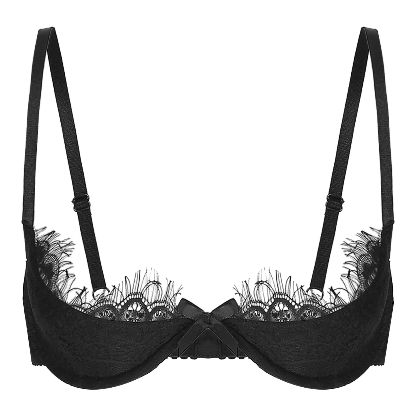 thumbnail image 1 of Sujetador push up de encaje con aros y copa 1/2 para mujer, lencería, sujetador abierto en el pecho, sujetador con tirantes ajustables y relleno de esponja, ropa interior, 1 of 5