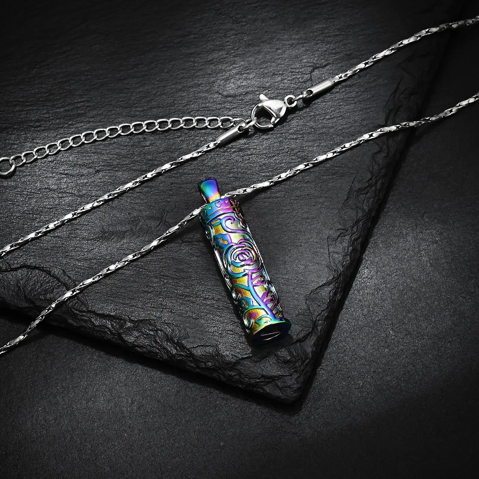 Rose Cylinder Small Urn Pendant Cremation Necklace For Human/Pet Ashes Women's Present Stainless Steel Memorial Ashes Jewelry