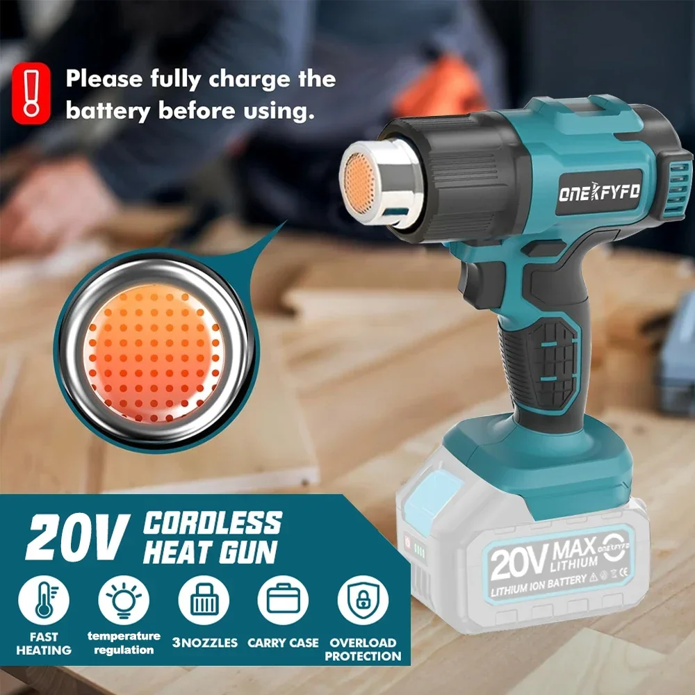 540℃ Heat Hot Air Gun 4 Gears Wind Speed LED Display Temperature Adjustment Cordless Heat Gun for Makita 18V Battery 4