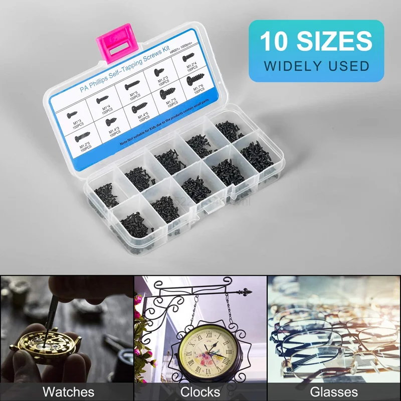 Self Tapping Screw Kit 500/1000pcs/set M1 M1.2 M1.4 M1.7 Mix Pa Phillips Head Micro Screws Round Head Self-tapping Electronic Small Wood Screws Kit