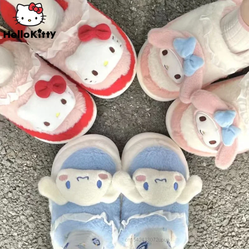 

Sanrio Melody Cinnamoroll Home Cotton Shoes Women Soft Fuzzy Slippers Y2k Autumn Winter Cartoon Flat Shoe Korean Trend Slippers