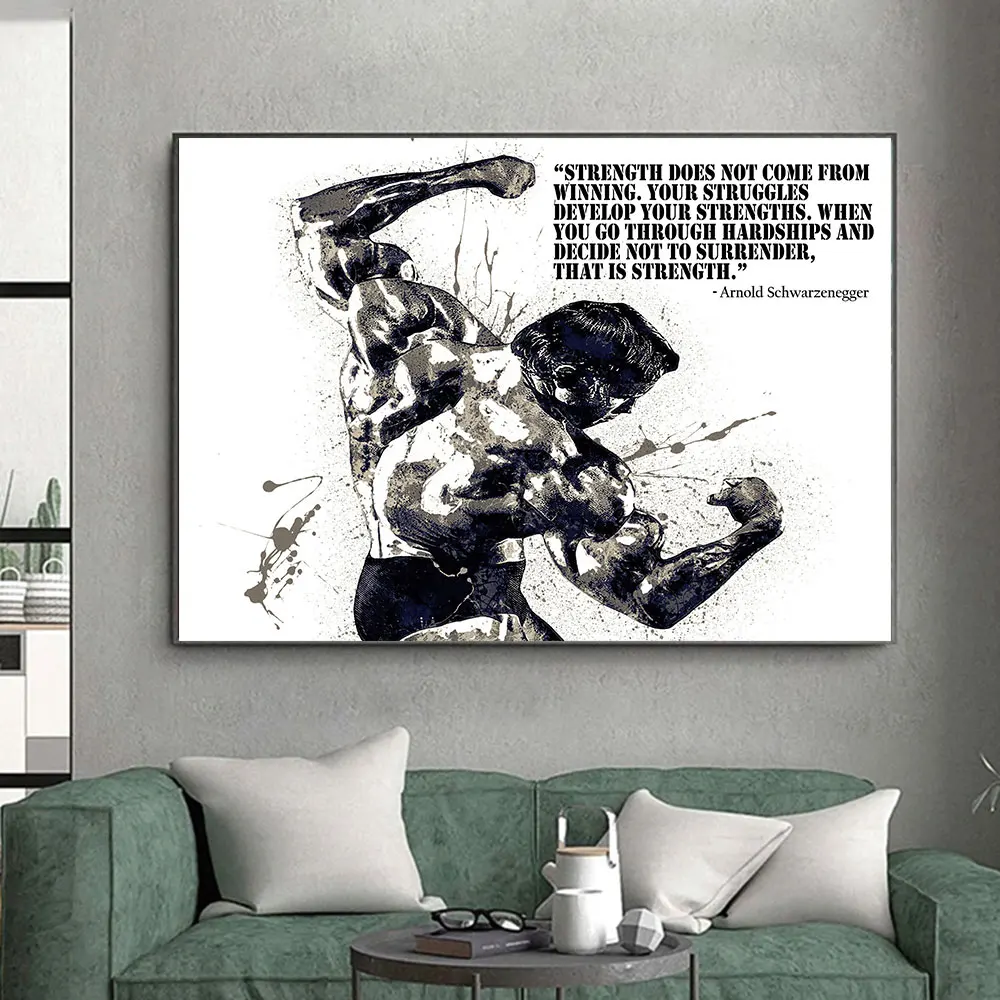 

Inspirational Quote Painting Motivation Schwarzenegger on Canvas Poster and Prints Wall Art Picture for Gym Living Room Decor
