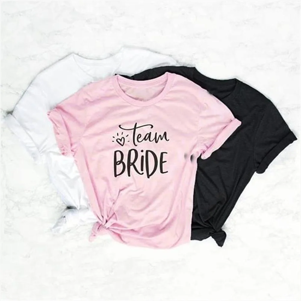 

New Fashion Short Sleeve T Shirt For Women Team Bride Letters Print T Shirt Harajuku Tshirt Women Tops Off The Shoulder