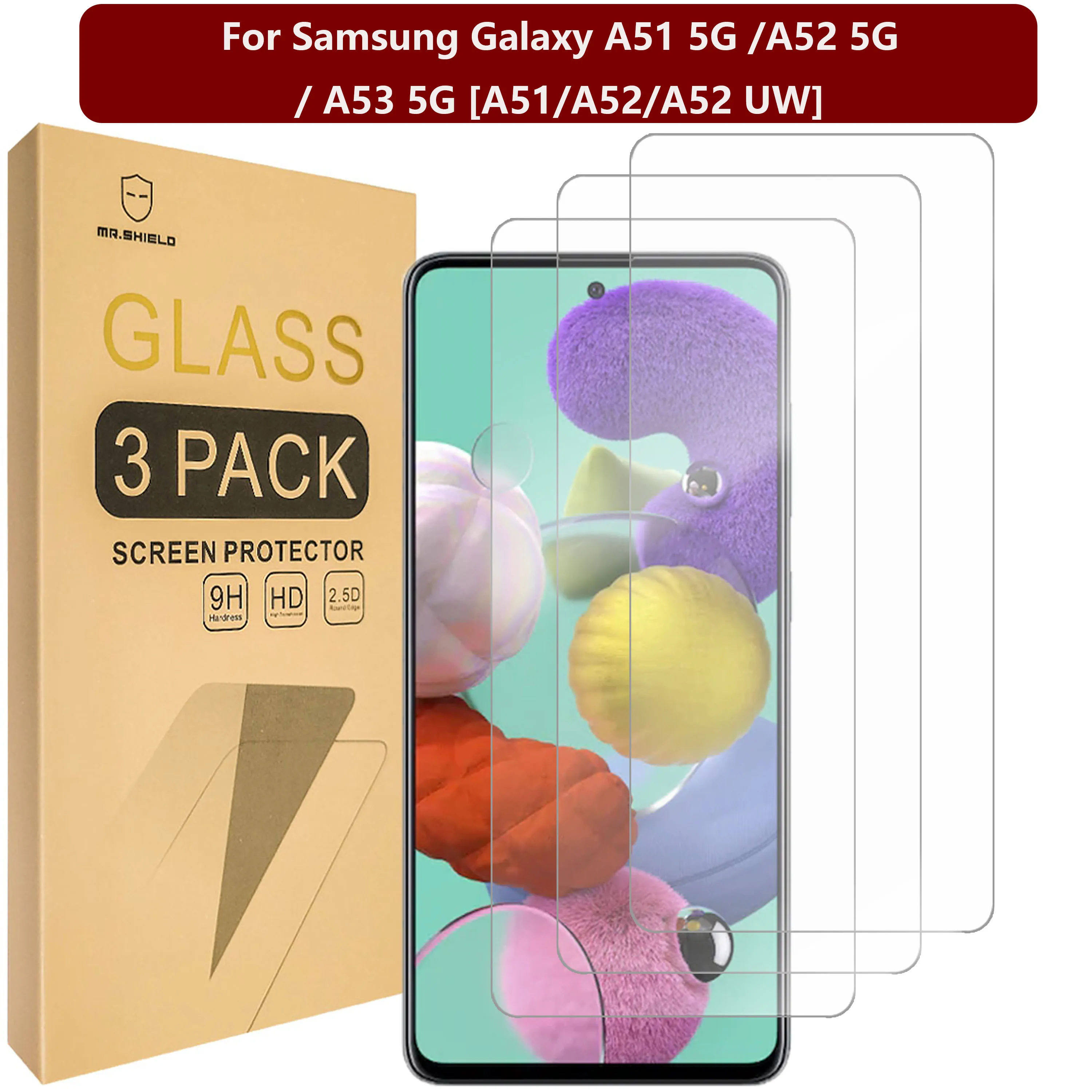 

Mr.Shield [3-Pack] Designed For Samsung Galaxy A51 5G /A52 5G / A53 5G [A51/A52/A52 UW] [Tempered Glass] Screen Protector