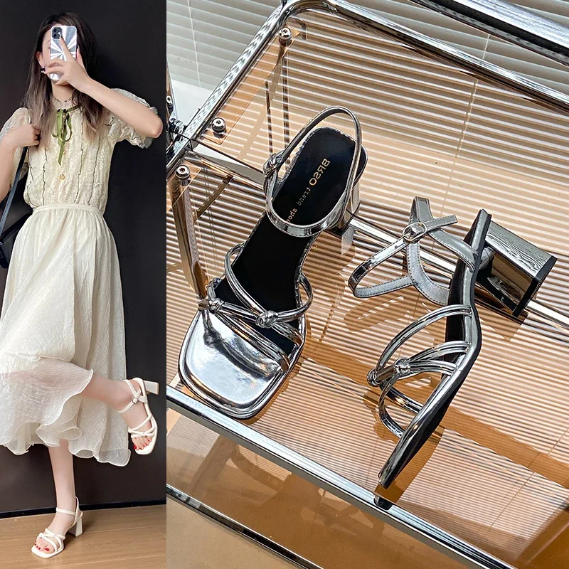 

Thick High Heels Open Toe Back Trip Sexy Elegant Fashion All Comfortable Non-slip Simple Wear-resistant Fashion Women's Sandals