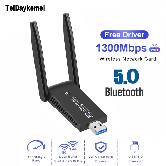 1300 Мбит/с USB 3.0 WiFi Bluetooth 5.0 адаптер 2в1 Dongle двухдиапазонный 2,4G и 5 ГГц WiFi 5 сетевой беспроводной Wlan-приемник ДРАЙВЕР БЕСПЛАТНО 1
