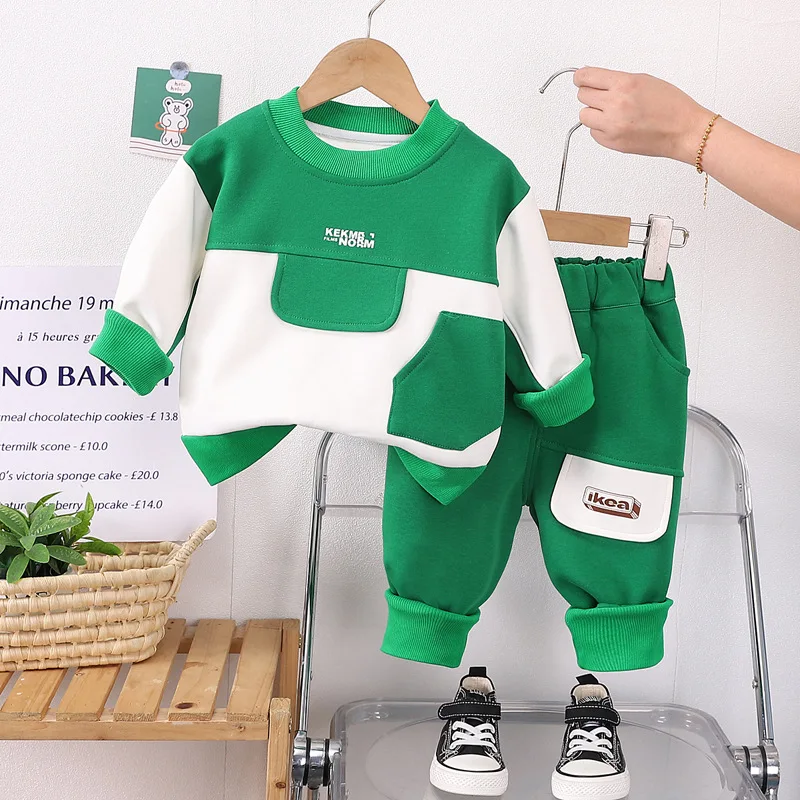 

Korean Baby Girl Infant Clothing Sets 2024 Spring Sport Letter Patchwork Long Sleeve T-shirts and Pants Kids Boys 2 Piece Outfit