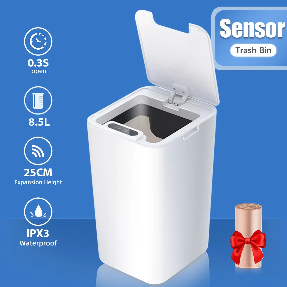 Smart Sensor Trash Can Automatic Kicking 8.5-12L Electric Waste Bin for Kitchen Bathroom Waterproof