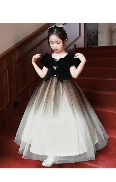 Fancy Flower Girl Velvet Dress with Tulle Children Show