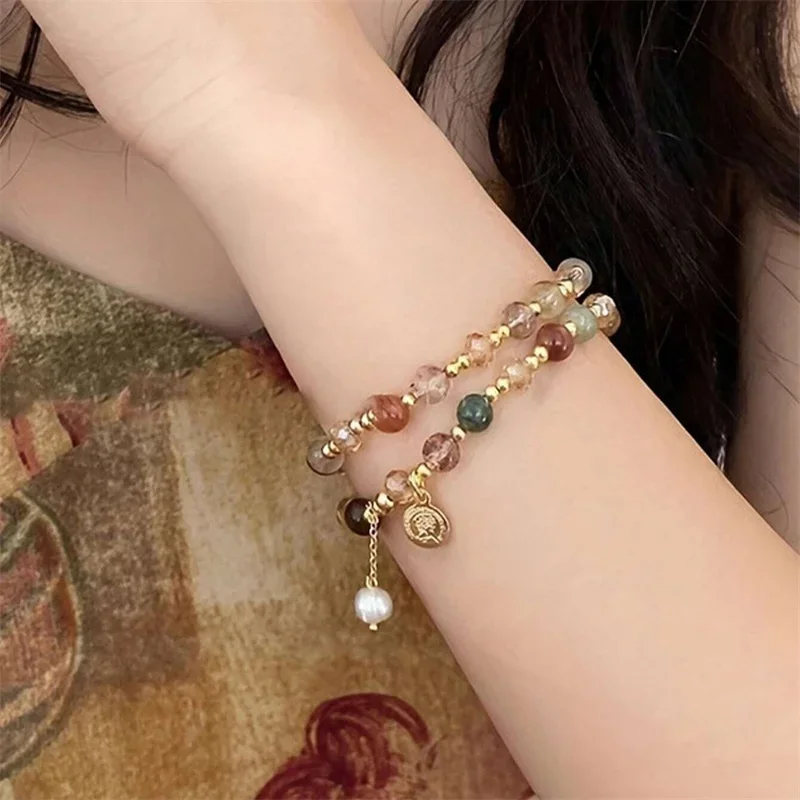 Elegantes doppellagiges Kristall-Perlen-Perlen-Armband für Frauen, schicker Perlen-Wickel-Anhänger-Armreif, Hochzeit, Party-Schmuck – Detail 5