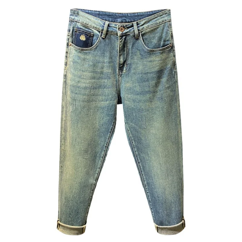 2024 Spring And Autumn New Retro Simple Loose Jeans For Men'S Fashion Versatile Pumpkin Embroidered Casual Luxury Denim Pants 5