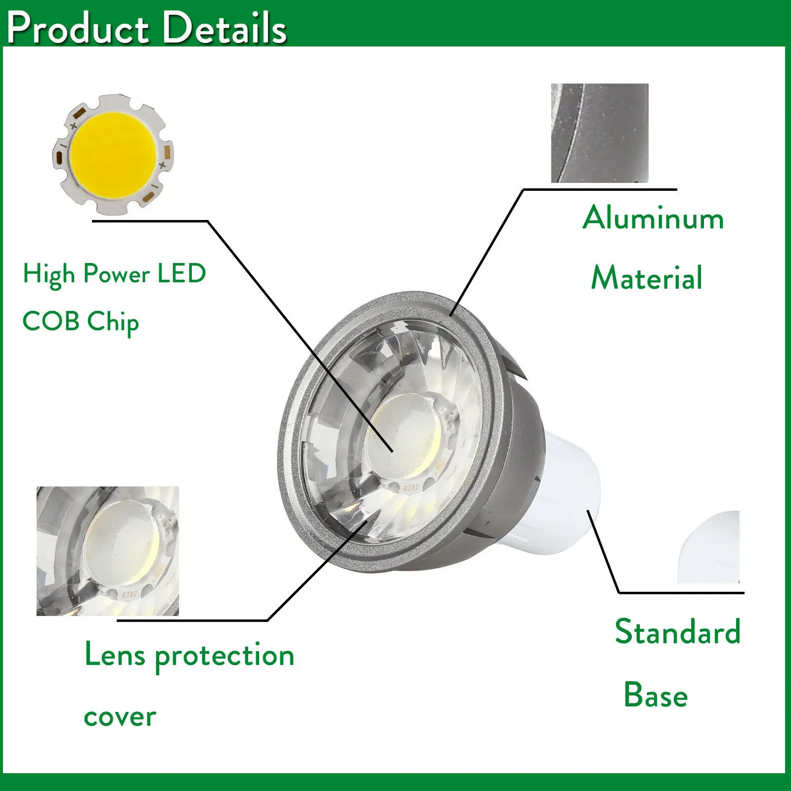 Description Picture 2 of itemBrightness 6W 9W 12W Dimmable LED Spotlight GU10 GU5.3 E27 Bulbs 220V Decorative Cob Light MR16 12V 4000K 3000K 6000K Lamp