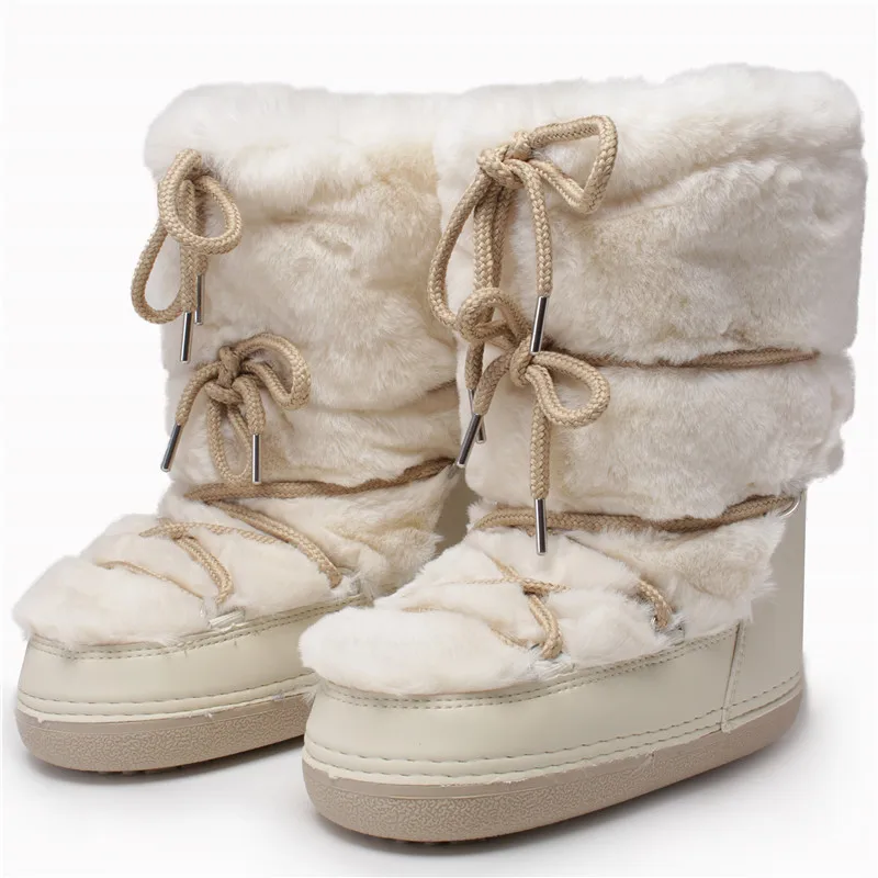 Scarpe Invernali Impermeabili Stivali Da Neve Da Donna 2024 Pelliccia Calda Peluche Stivali Alti Al Ginocchio Con Zeppa Casual Ragazze Scarpe Da Pioggia Bianche Nere Da Donna - Foto 4