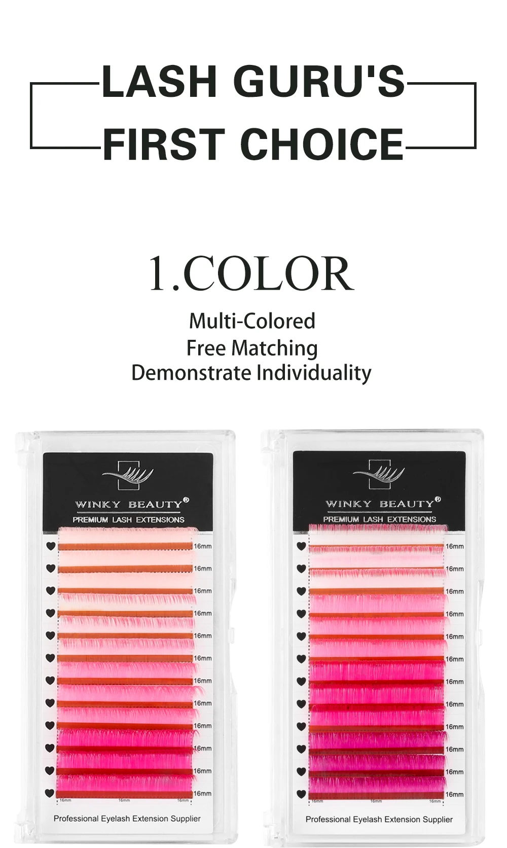 Description Picture 4 of itemwinky beauty Color Lash Pink Yellow Purple Blue Green Eyelash Extensions Individual False Colored Mink Lashes Makeup Supply