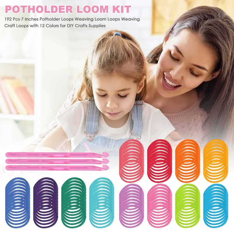 ABNL 192 Pcs 7 Inches Potholder Loops Weaving Loom Loops Weaving Craft With 12 Colors For DIY Crafts Supplies A