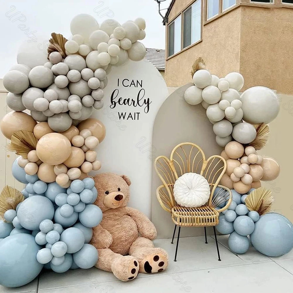 

Dusty Blue Balloons Arch Matte Skin Gray Boho White Sand Ice Blue Balloon Garland for Baby Shower Baptism Birthday Party Decor