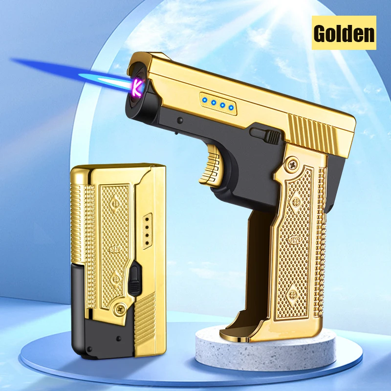 Butane Gas Lighter Windproof Gas-Electric Plasma Type C USB Rechargable Folding Gun Turbo Jet Flame Cigar