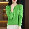Autumn and Winter New O-Neck Women's Sweater 100% Pure Mink Cashmere Knitted Pullover Solid Color Slim Fit Fashion Top 1